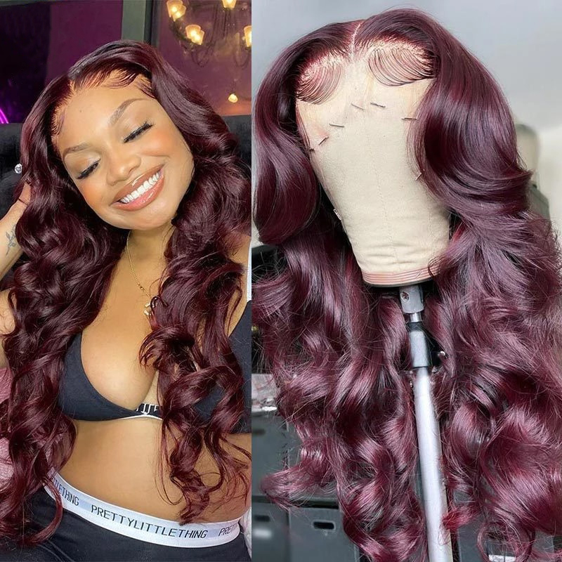 99J Burgundy Body Wave Lace Front Wigs For Women H..